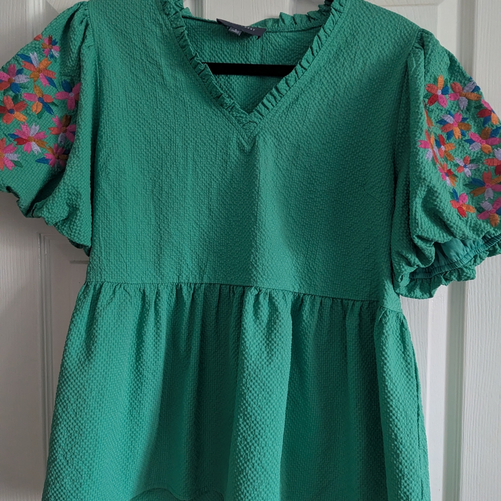 Green Embroidered Women's Top